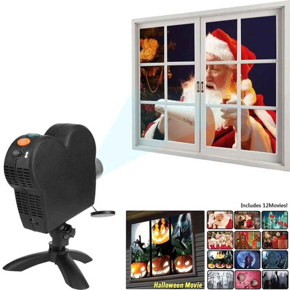 

12 Movies Mini Christmas Halloween Window Home Theater Projector Indoor Outdoor Wonderland Projectors For Children Kids Gift
