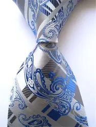 2019 Новый классический Пейсли клетка, жаккард Тканые 100% шелк для мужчин галстук синий фиолетовый мужской формальный деловой Свадебная