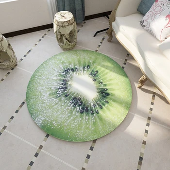 

EHOMEBUY New Carpet Kiwi Fruit Green Round Carpet Anti Slip Living Room Bedroom Floor Decoration 3D Printing Rugs Foot Pads