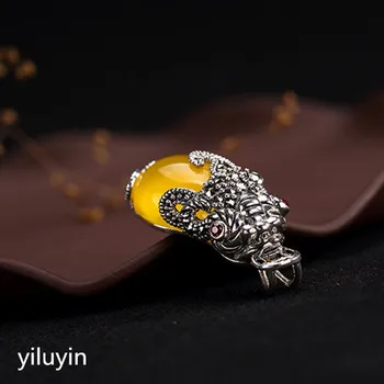 

KJJEAXCMY Fine jewelry S990 pure silver peacock peacock hollowed mosaic jade blue sand stone Hong Kong Jade Pendant