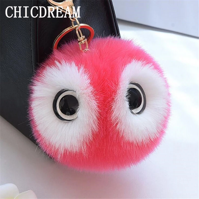 CHICDREAM 13cm Fluffy Faux Fox Fur Pom pom Keychains,Women Backpack