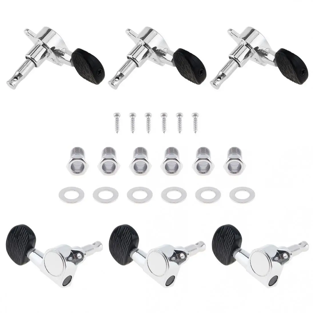 

6pcs/lot Metal Guitar Tuning Pegs 3R+3L All Closed Wood Grain Semicircle Heads Tuners for 40 / 41 Inch Acoustic Folk Guitar