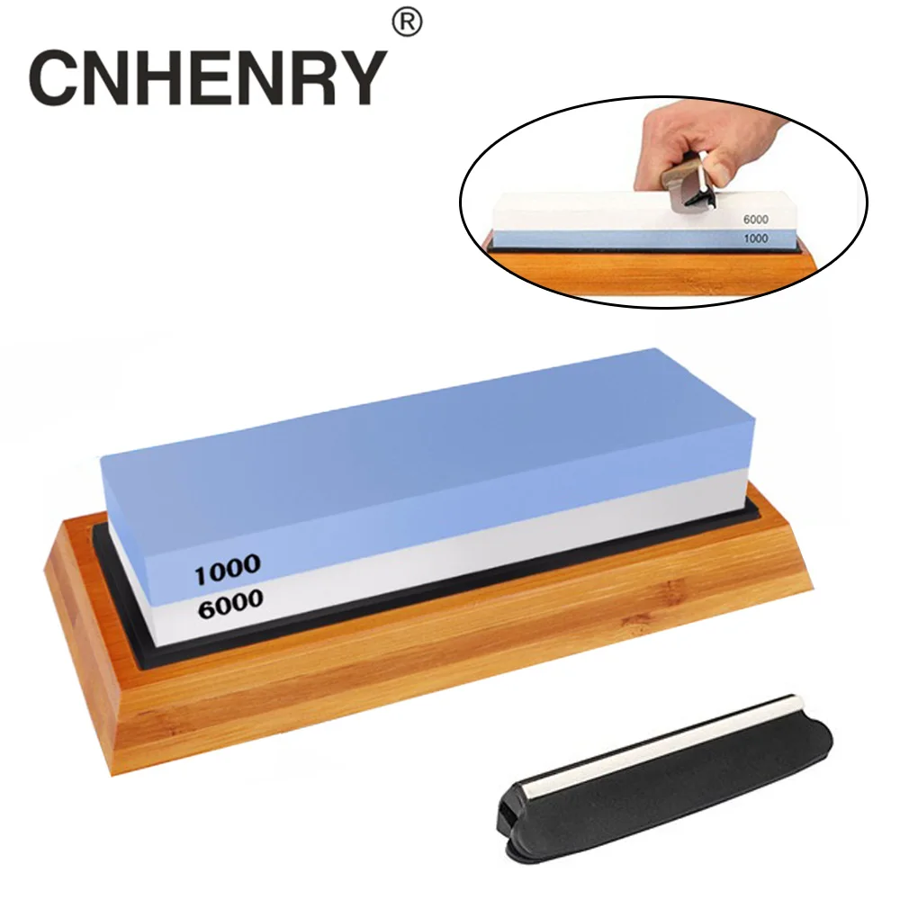 Knife Sharpener Stone Double Side grit whetstone for Kitchen sharpening tool bamboo base Sharpener Angle Guide1000/6000