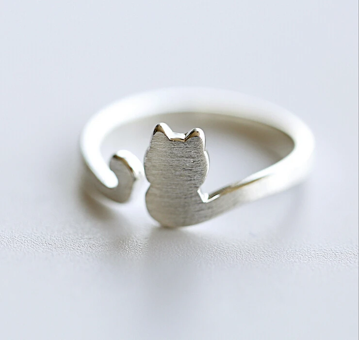 RI104 Cute Cat Sterling 100% 925 silver Jewelry Genuine   Vintage Adjustable rings for women Christmas gift