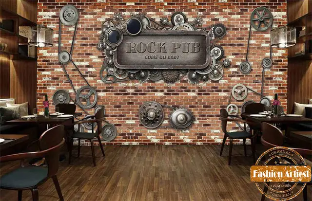 Us 20 99 Custom Vintage Running Gear Wallpaper Mural Metal Mechanism Rock Pub Brick Wall Sofa Bedroom Living Room Cafe Bar Ktv Restaurant In