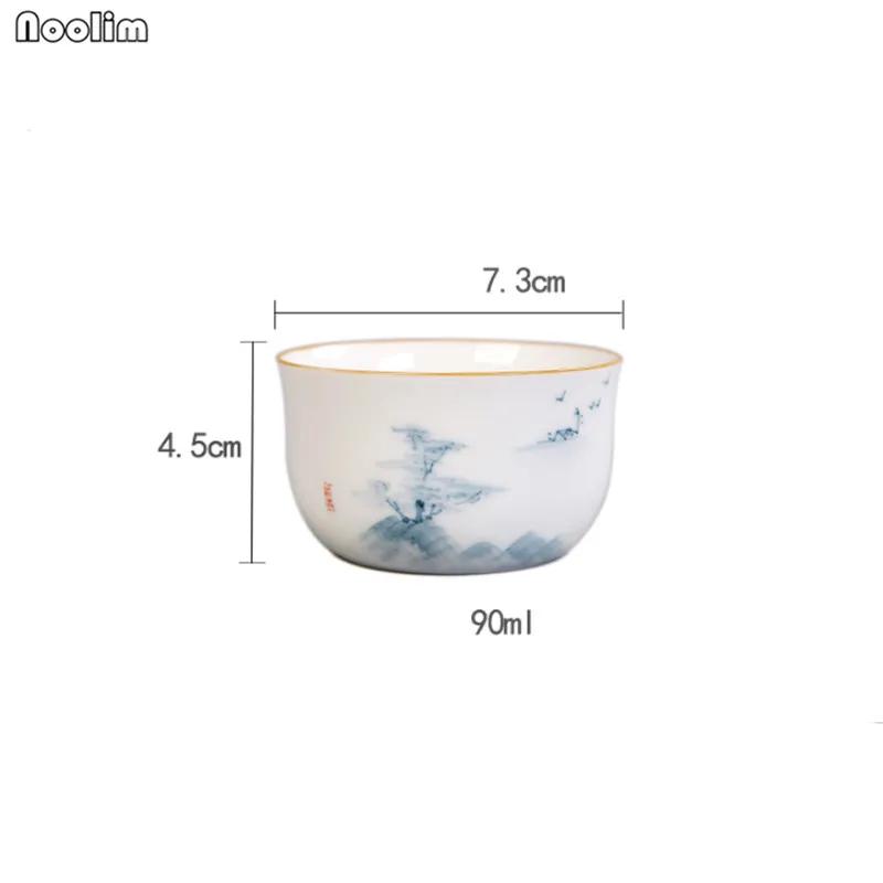 NOOLIM кунг-фу чайные чашки керамические чайная чашка в китайском стиле лотосы ручной росписи белая фарфоровая чашка набор Посуда Аксессуары