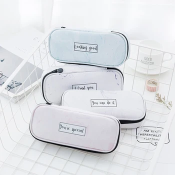 

New PU Cute Pencil Case Zipper Fashion Simple Creative Marbled Road Pen Bags School Supplies Stationary Storage Organizer Pouch