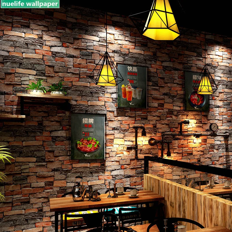 

retro style imitation brick pattern wallpaper hair salon restaurant hairdressing shop clothing store background wall paper