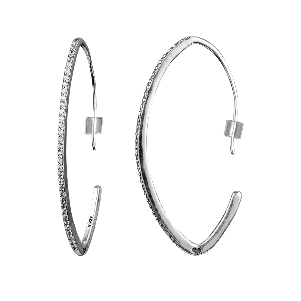 

Authentic 925 Sterling Silver Shine Oval Glittering Hoop Earrings For Women Original Jewelry Making Fashion Gift