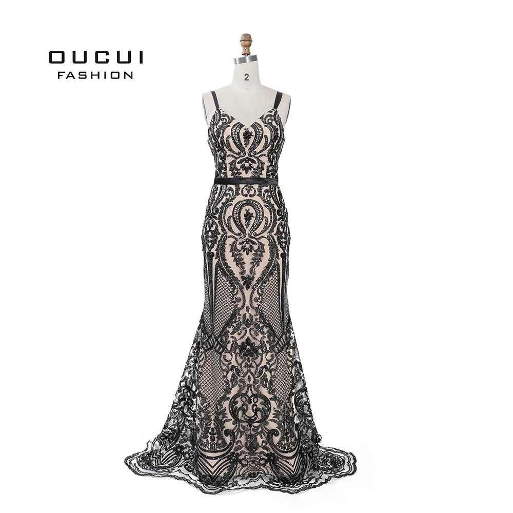 

Muslim Design Black Evening Dresses 2019 Formal Mermaid Gown for Women Party Dress Sequined Reflective Abendkleider OL103135