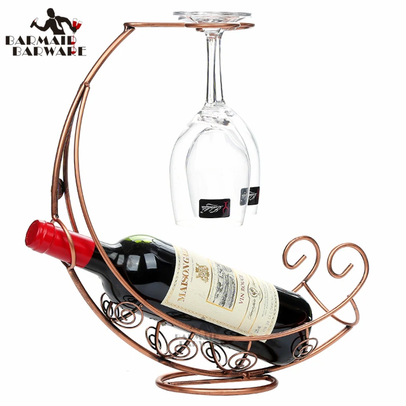 

Creative Copper Plated Metal Wine Rack Hanging Wine Glass Holder Pirate Ship Shape Bar Wine Holder Home Decor Bar Supplies