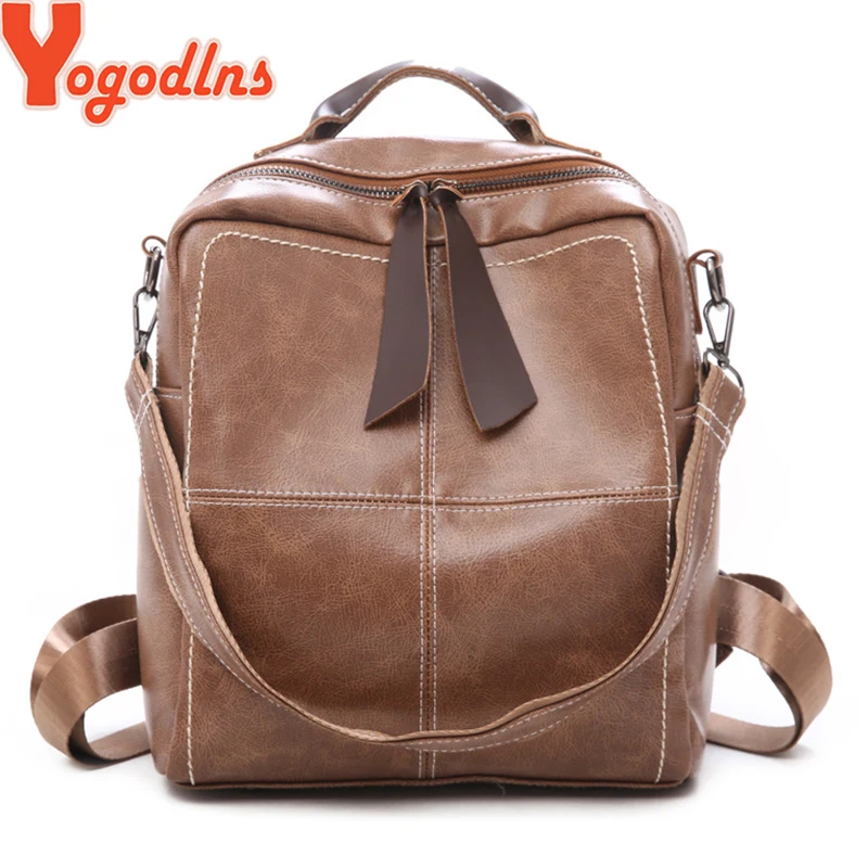 

Yogodlns Vintage PU Leather Backpacks For Women Casual Knapsack Fashion Bag College Bags School Rucksack travel bags for girls