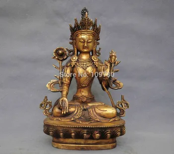 

bir 003193 12 "China Tibet Buddhism Bronze White Tara Kwan-yin Buddha Statue