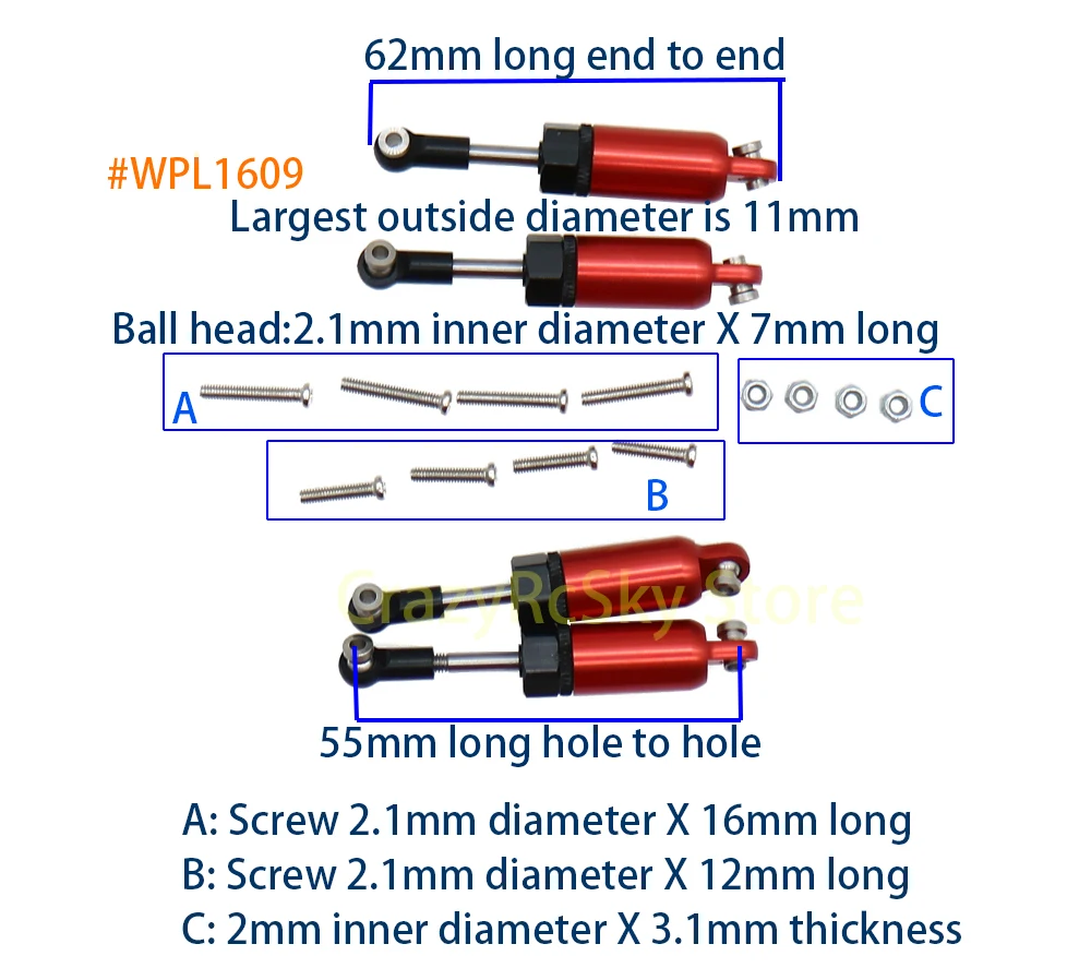WPL1609 尺寸示意