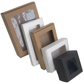 

10pcs Black Kraft Paper Box Packaging White Craft Small Boxes For Gifts Window Box Wedding Cardboard Box Candy box Packing