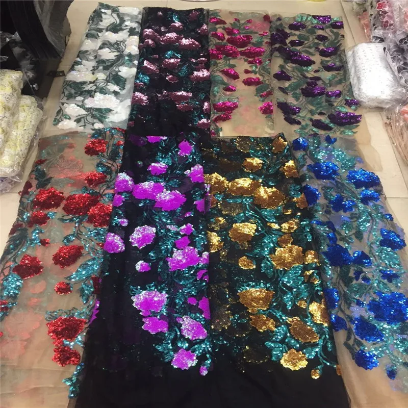 Shining Gold Sequins Style African High Quality Mesh Lace Fabric Sequined Embroidered Guipure Net Laces For Wedding And Party | Дом и сад