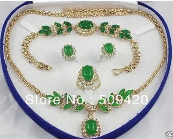 > Свадебные женские ювелирные изделия Зеленый Натуральный Нефритовое ожерелье браслет кольцо серьги набор