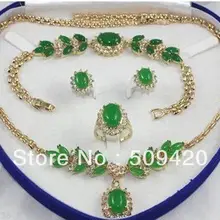 > Свадебные женские ювелирные изделия Зеленый Натуральный Нефритовое ожерелье браслет кольцо серьги набор