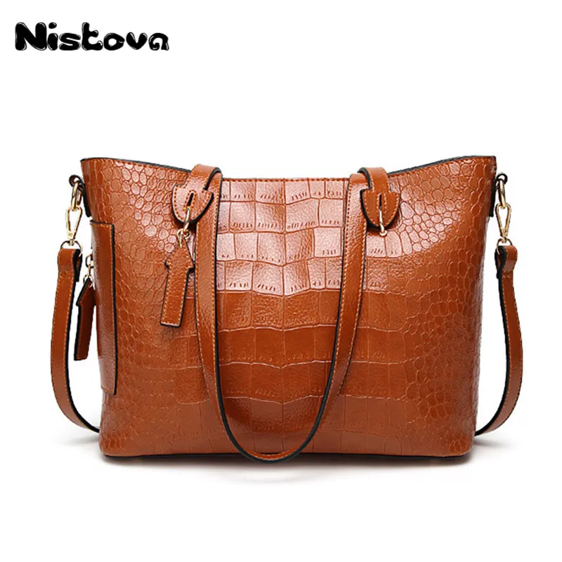 

New High Quality Women's Fashion Casual Large Capacity Handbag PU Crocodile Simple Solid Color Shoulder Bag Ladies Messenger Bag