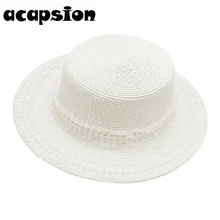 Белая соломенная шляпа от солнца, короткий край, жемчужный кружевной топ на плоской подошве, джаз шляпа, элегантная свадебная одежда, пляжные солнцезащитные шапки для женщин, chaeau Femme A115