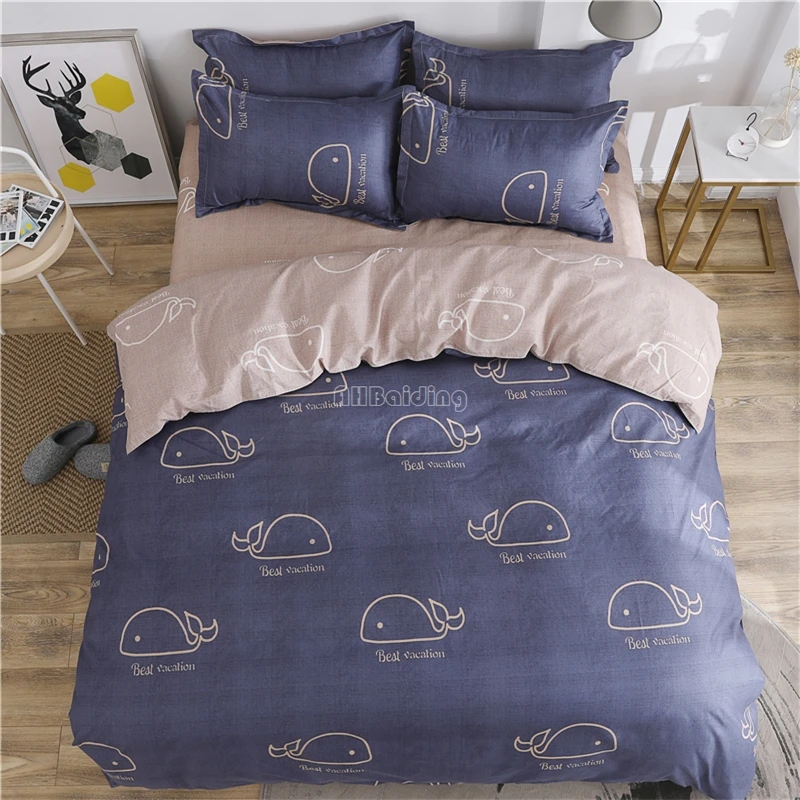 

2019 Cute Blue Whale Bedding Set Student Dormitory Single Double Bed Linen Home Textile 3/4pcs Western Country Family Bedclothes