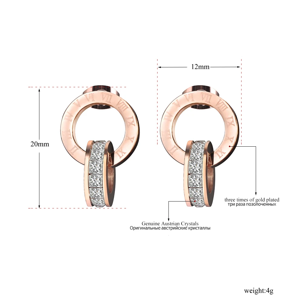 Lokaer розовое золото блестящие серьги с цирконием кубической огранки для женщин нержавеющая сталь римская цифра серьги ювелирные изделия подарок на день рождения E17014