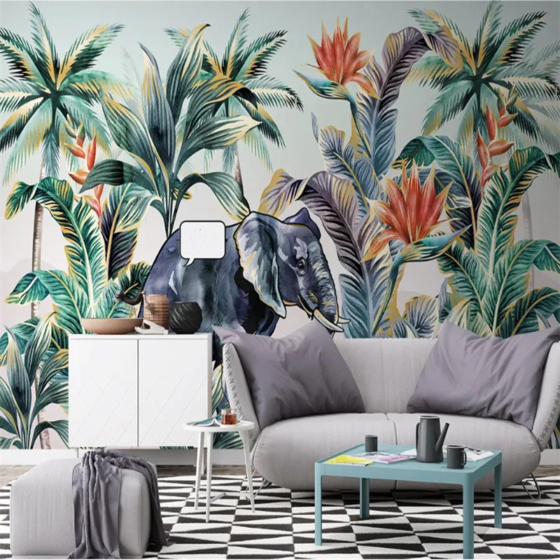 Custom 3d wallpaper mural hand-painted Nordic forest animal tropical plant landscape wall - high-grade waterproof material Custom 3d wallpaper mural hand-painted Nordic forest animal tropical plant landscape wall - high-grade waterproof material