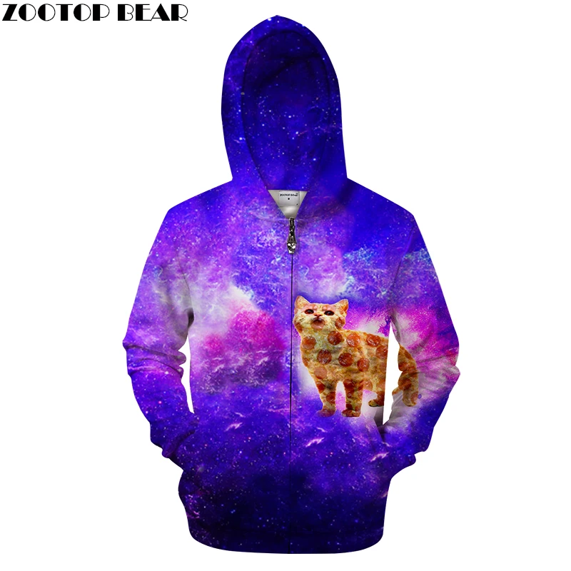 Zipper Galaxy Hoodies Men Cat 3d Hoodie Space Unisex Hooded Cardigan