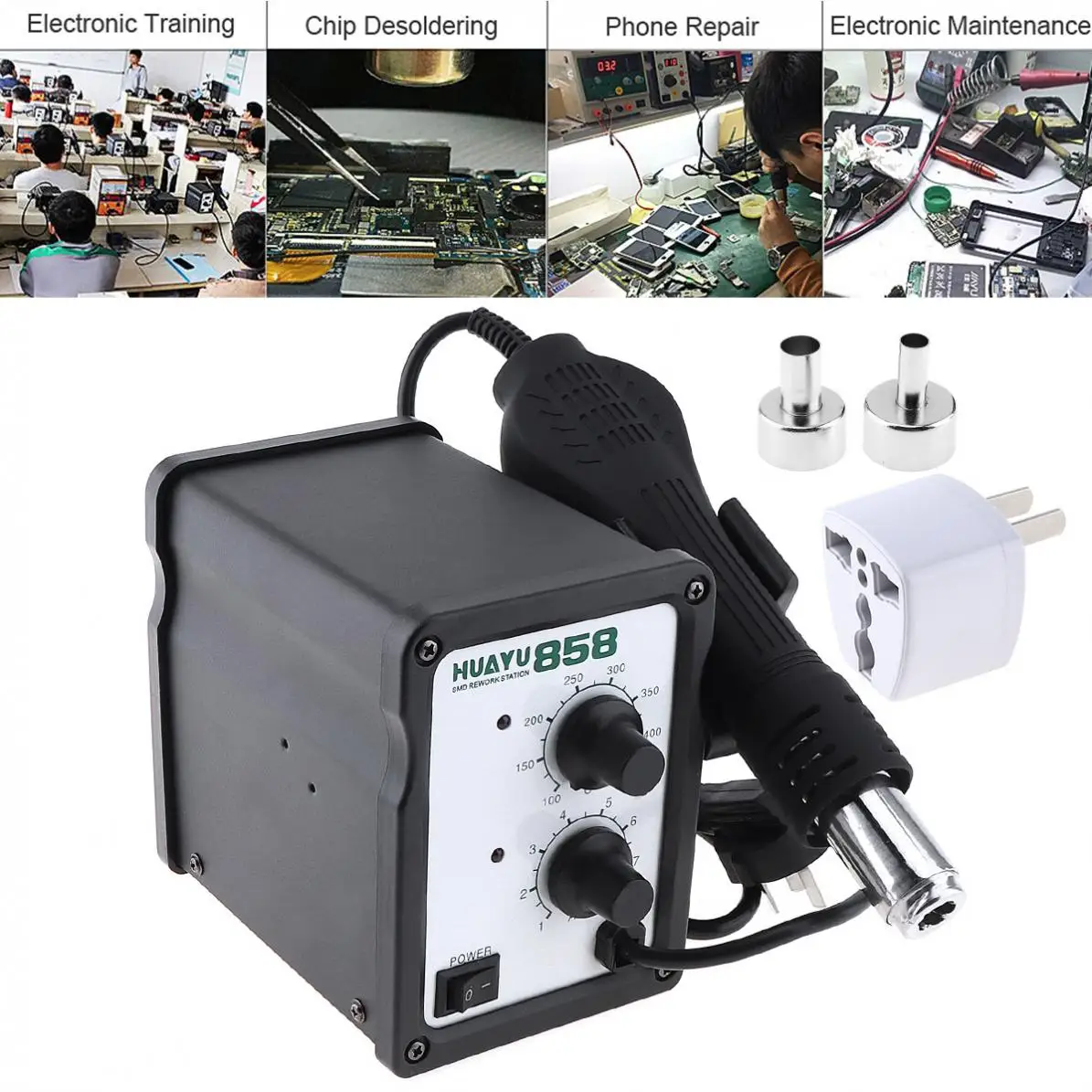 

H858 Multifunction 110V Hot-Air Desoldering Station with Table Type and Helical Wind for Drying / Paint Removal / Unfreeze
