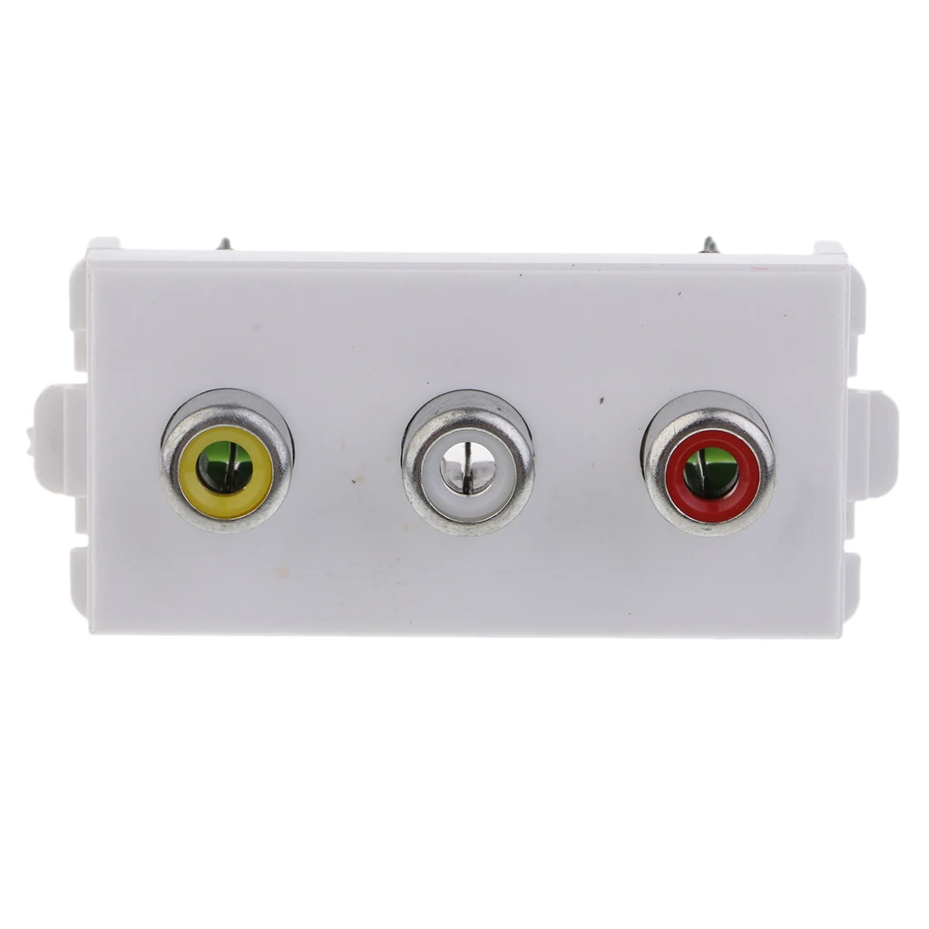 3 Way RCA Wall Socket Module/Modular with Frame Solderless Type for PC AV TV 3 Ports Female Wallplate Durable Design