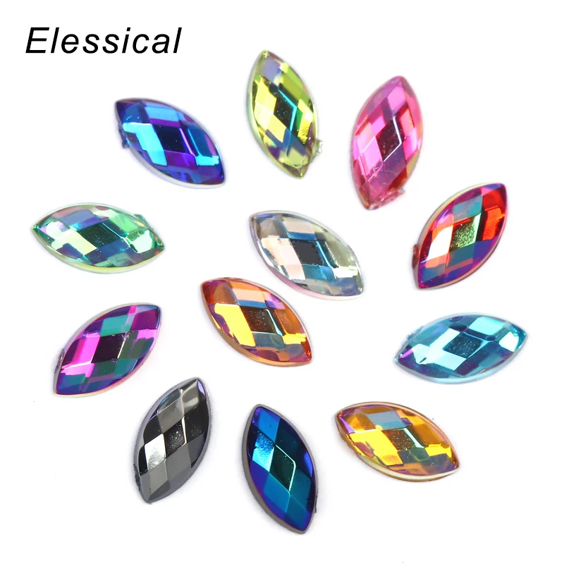 

500pcs/bag 3*6mm Horse Eyes Acrylic Nail Charm Colrful 3D Nail Art Rhinestone Nail Decoration Accessories Marquise Stud Manicure