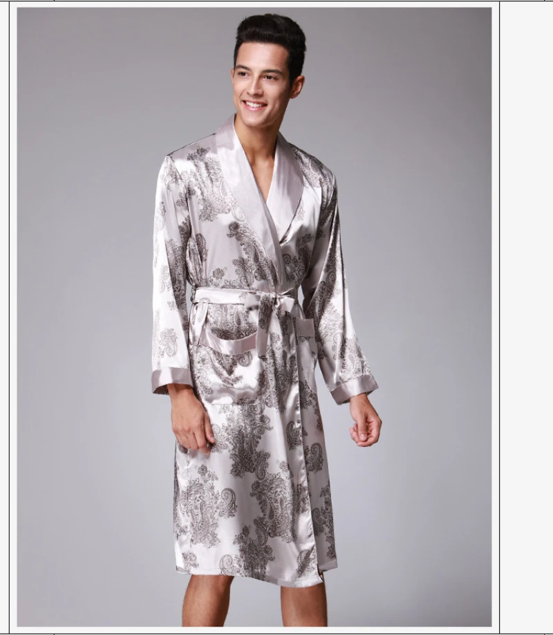 SSH070 атласный шелковый халат мужчины весна осень пижама с длинными рукавами халат Высокое качество халат пикантные шелковые Домашняя