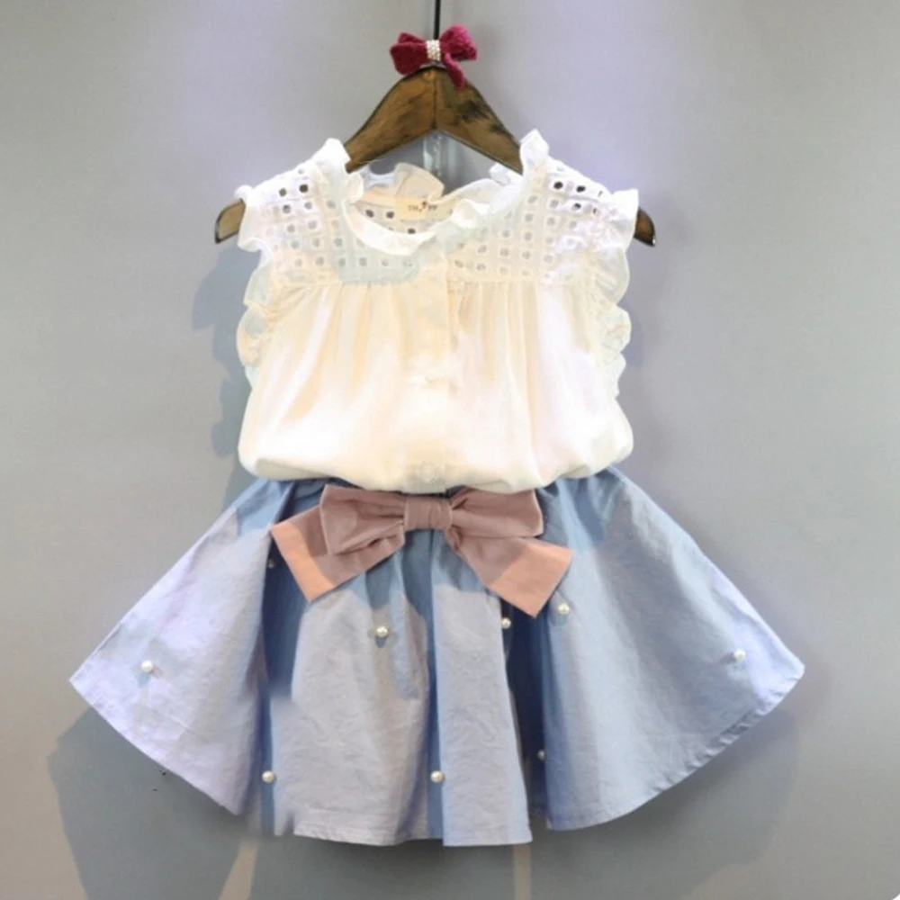 

Baby Girl Clothes The Bow Skirt and Lace Top Summer Suit Children's Clothing Sets Baby Toddler Set