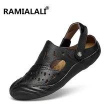 Ramialali/Летние кожаные пляжные сандалии мужские классические сандалии ручной работы Мужская дышащая обувь Большие размеры 38-45