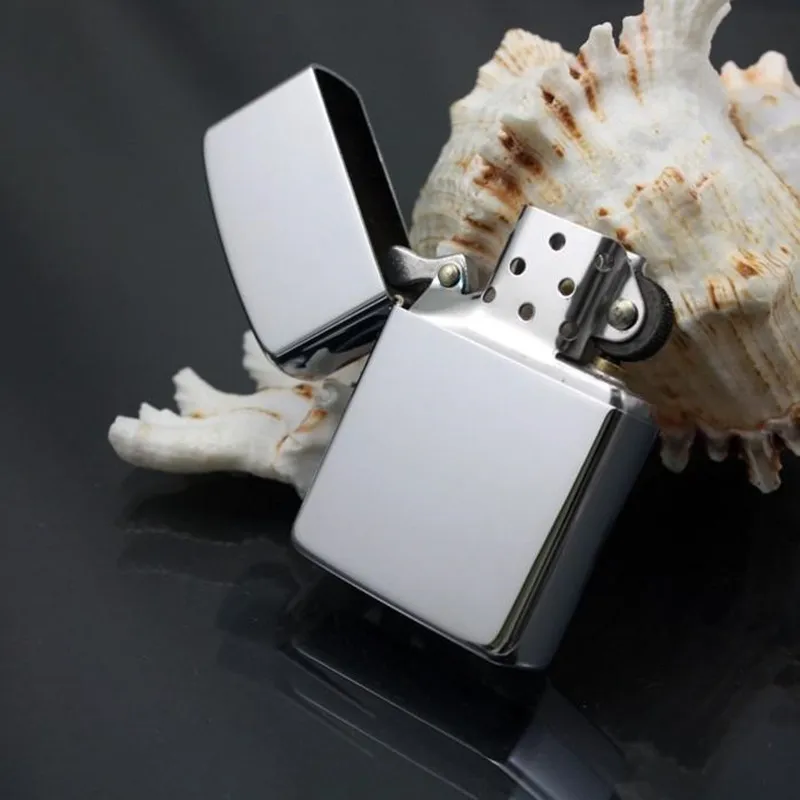 1pc Mirror Silver Aluminum Metal Lighter Refillable Kerosene Oil Gas