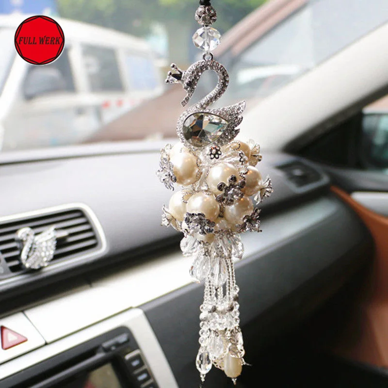 

Swan Crystal Ornaments Car Hanging Hanger Pendant Decorations Car Rear View Mirror Car Styling Interior Accessories