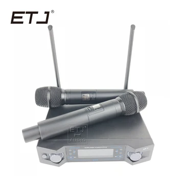 

ETJ Wireless Microphone with Screen UHF 50M Distance 2 Channel Handheld Mic System Karaoke Wireless Microphone AK-4