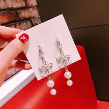 MENGJIQIAO 2019 Japón Corea nuevo estilo barroco imitación perla borla Pendientes largos para mujeres moda declaración gota Pendientes(China)