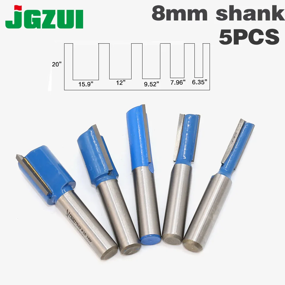 5PCS 8mm Shank high quality Straight/Dado Router Bit Set Diameter Wood