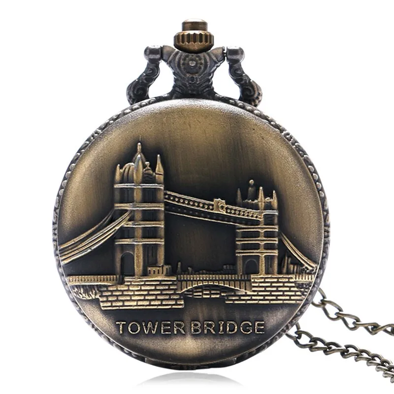Винтаж Бронзовый Мода London мне Для мужчин к Тауэрский мост шаблон кварцевые карманные часы Для женщин Для мужчин Цепочки и ожерелья кулон