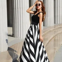 Сексуальные женские летние Бохо Длинные Макси Коктейльные Вечерние пляжные юбки черные белые полосы шифоновая юбка