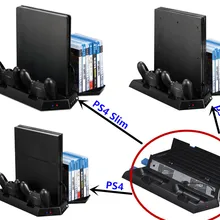 Вертикальная подставка для PS4/PS4 Slim/PS4 Pro консоли-Вентилятор охлаждения с игры хранения CD+ контроллер геймпад Зарядное устройство станция 3 в 1