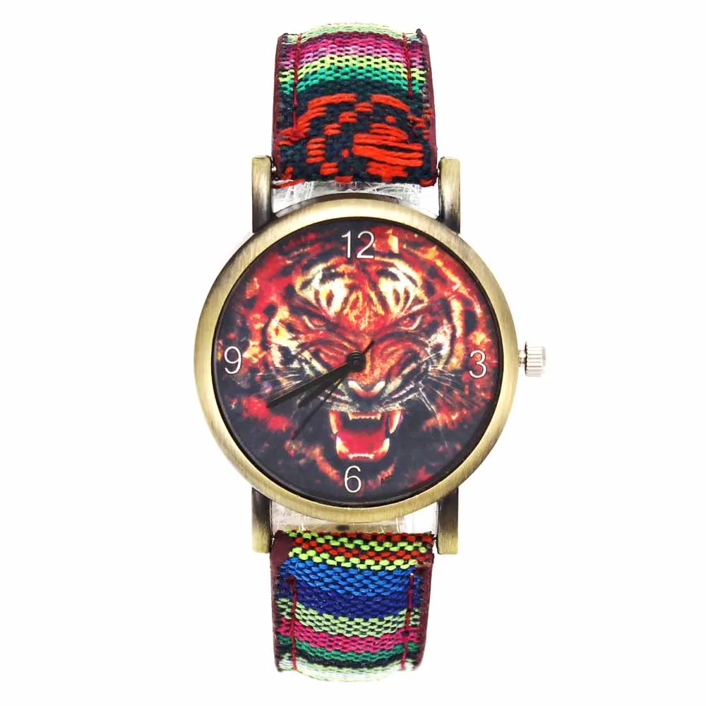 Модные повседневные мужские и женские часы с изображением головы тигра, грубого зверь, джинсовый браслет, Спортивные кварцевые наручные часы