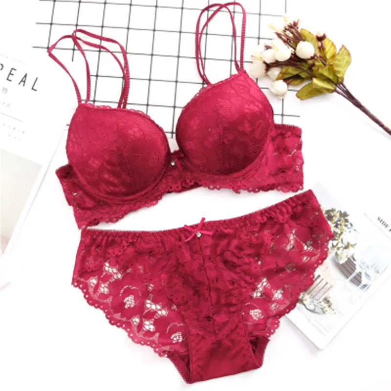 

New Lace Embroidery Bra Set Women Plus Size Push Up Underwear Set Bra and Panty Set 32 34 36 38 AB Cup For Female