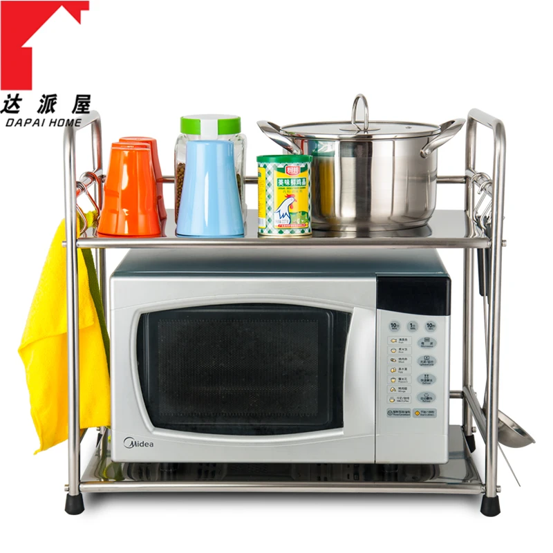 Double layer stainless steel microwave shelf storage rack microwave