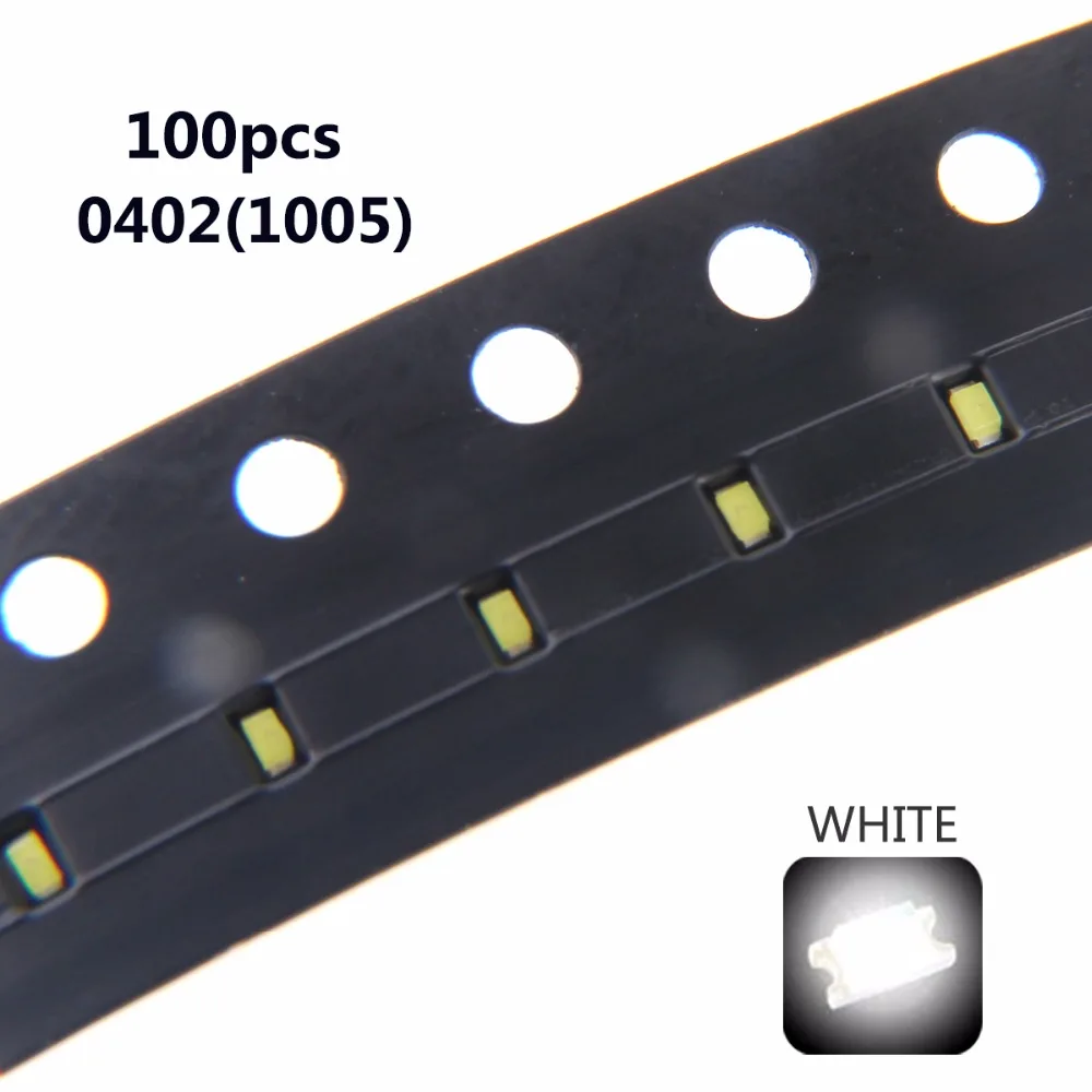 100 шт. SMD СВЕТОДИОДНЫЙ 0402(1005) Белый 9000K 20mA 3V поверхностное крепление SMT Чип Бисер светодиодный светильник излучающие диодные лампы компоненты электроники