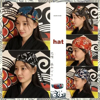 

Printed Chef Hat Japanese Sushi Restaurant Uniform Adjustable Cooking Turban Unisex Kitchen Work Sushi Hat High Quality