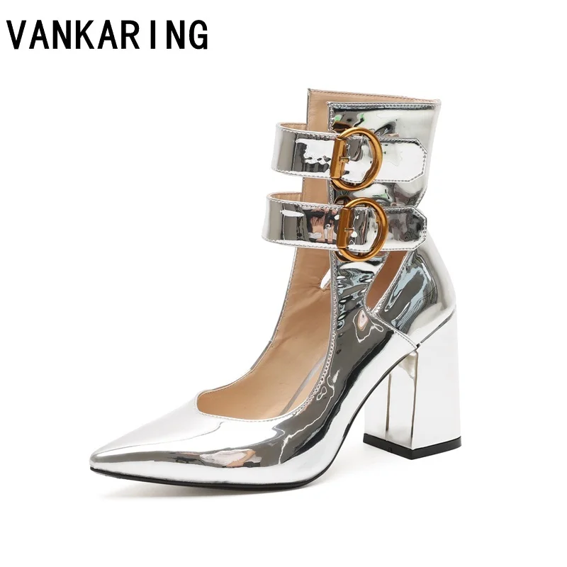 correa Mujeres Zapatos Nueva Sexy Vankaring Mujer Silver Estrecha Altos Fiesta Tacones De Otoño Plata Botines Diseño Marca Punta Tobillo qtIdqwPS