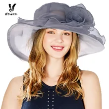 

Women Sun Hat High-End Gracious Organza Wide Brim Beach Hat Flower Pattern UV Protect Ladies Cap Wedding Outdoor Hats
