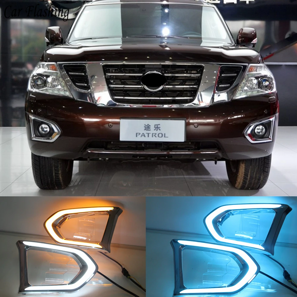 1 пара автомобиля светодиодный дневные ходовые огни для Nissan Patrol Y62 2016 2017 2018